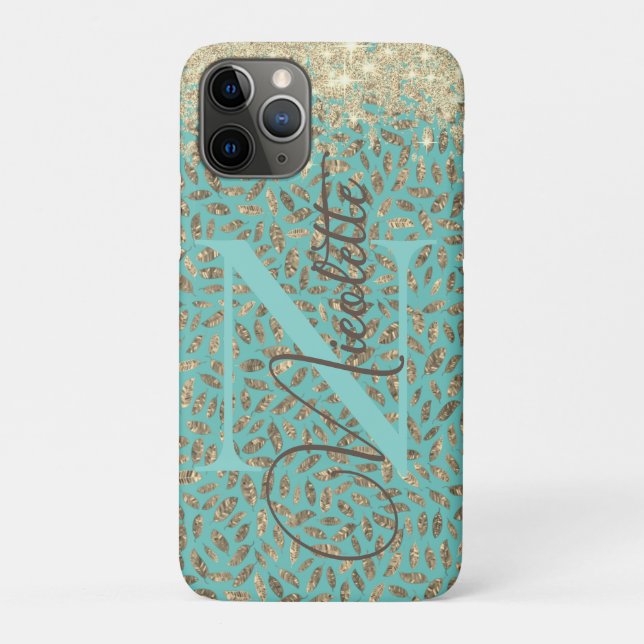 Chic Glittery Feathers Monogram         Case-Mate  iPhone Case (Back)