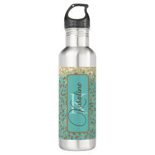 Chic Glittery Feathers Monogram      Stainless Steel Water Bottle
