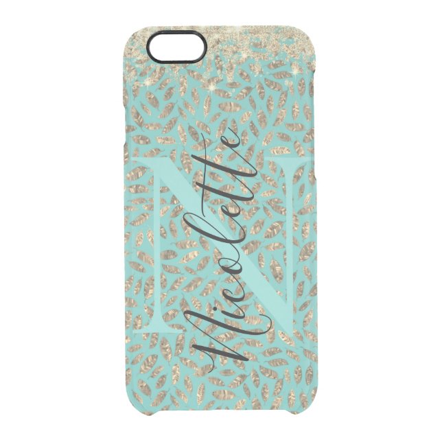 Chic Glittery Feathers Monogram      Uncommon iPho iPhone Case (Back)