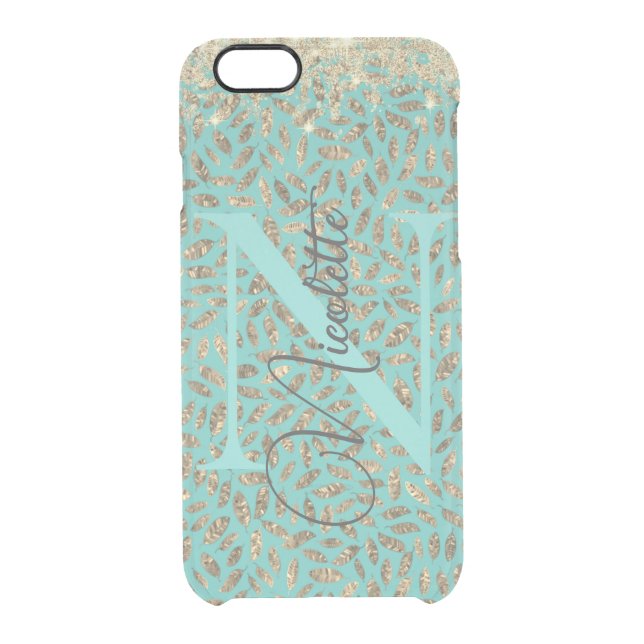 Chic Glittery Feathers Monogram      Uncommon iPho Uncommon iPhone Case (Back)