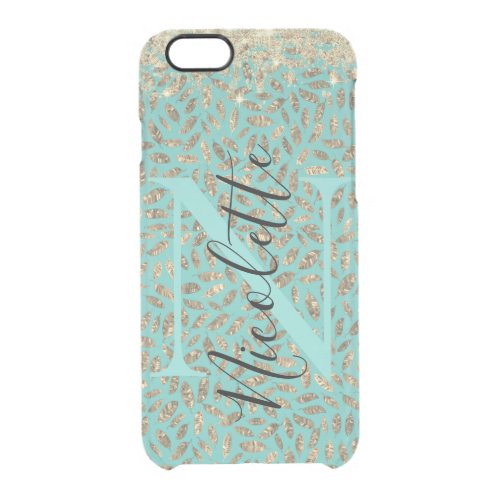 Chic Glittery Feathers Monogram      Uncommon iPho Clear iPhone 66S Case