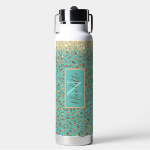 Chic Glittery Feathers Monogram     Water Bottle