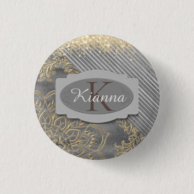 Chic Glittery Mandala Monogram         Button (Front)