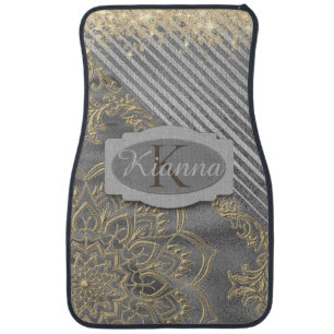 Chic Glittery Mandala Monogram   Car Floor Mat
