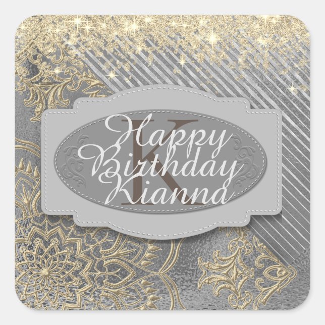 Chic Glittery Mandala Monogram    Square Sticker (Front)