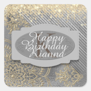 Chic Glittery Mandala Monogram Square Sticker