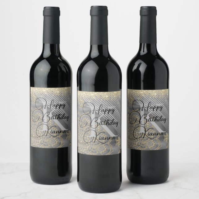 Chic Glittery Mandala Monogram      Wine Label (Bottles)