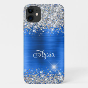 Chic Glittery Royal Blue Glam Name iPhone 11 Case