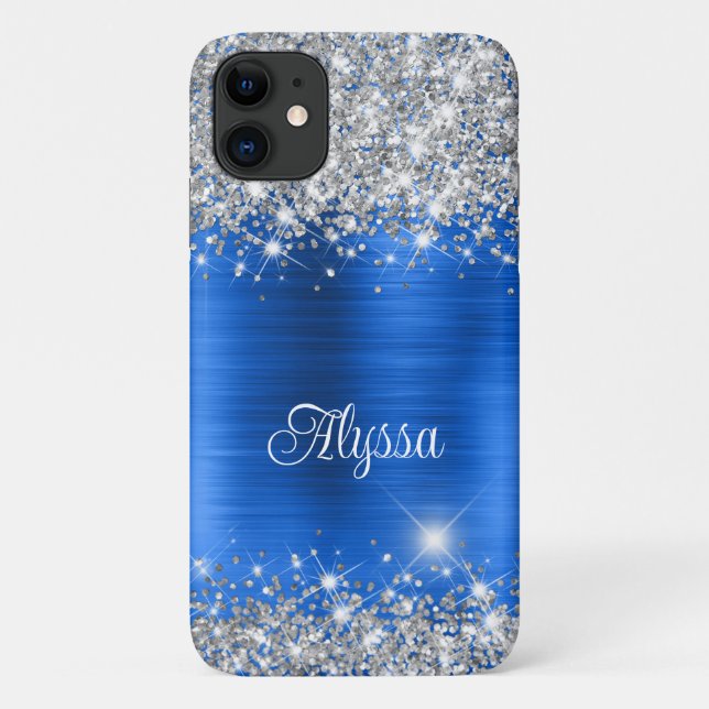 Chic Glittery Royal Blue Glam Name Case-Mate iPhone Case (Back)