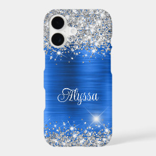 Chic Glittery Royal Blue Glam Name iPhone 17 Case