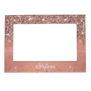 Chic Glittery Soft Rose Gold Glam Name Magnetic Frame
