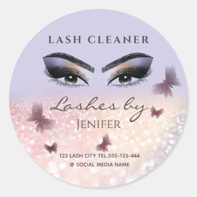 Chic glittery sparkle lash extension lash cleaner classic round sticker (Front)