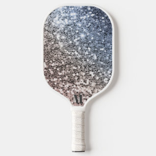 Chic Glittery Sparkles Modern Monogram Pickleball Paddle