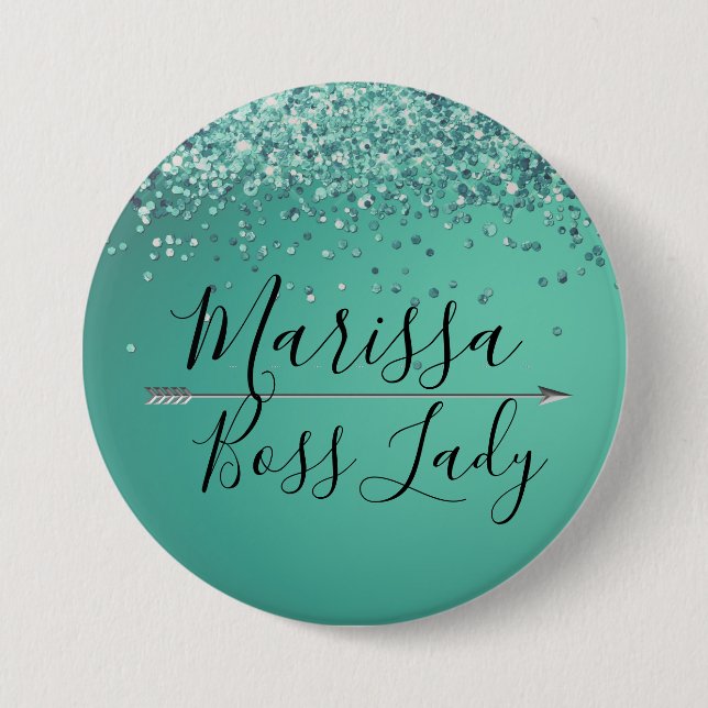 Chic Glittery Turquiose  Boss Lady Button (Front)