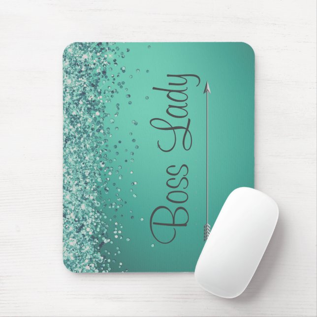 Chic Glittery Turquiose Personalized Boss Lady Mouse Pad (With Mouse)