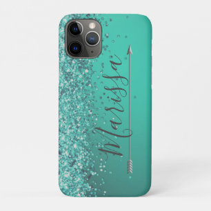 Chic Glittery Turquiose Personalized iPhone 11 Pro Case