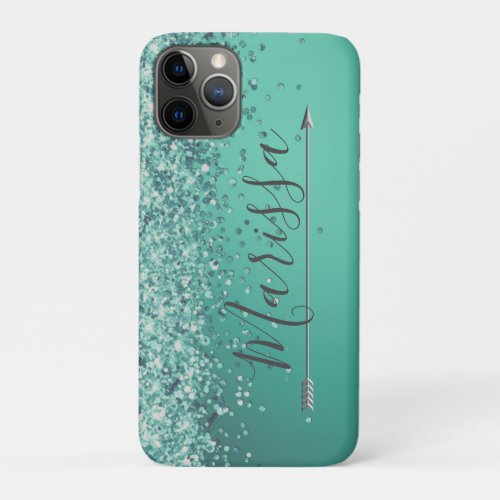 Chic Glittery Turquiose Personalized   iPhone 11 Pro Case