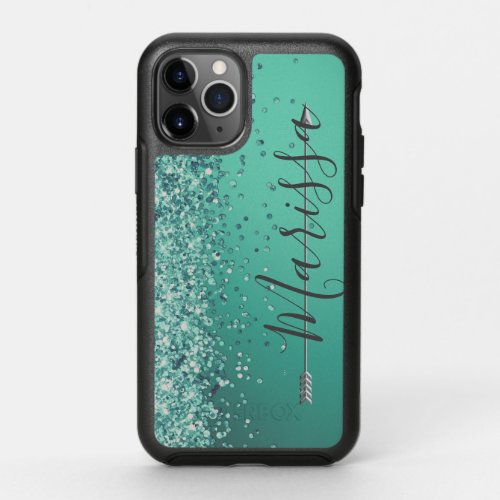 Chic Glittery Turquiose Personalized   OtterBox Symmetry iPhone 11 Pro Case