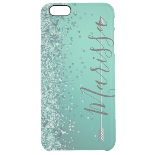 Chic Glittery Turquiose Personalized    Clear iPhone 6 Plus Case