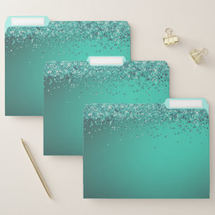 Chic Glittery Turquoise File Folder