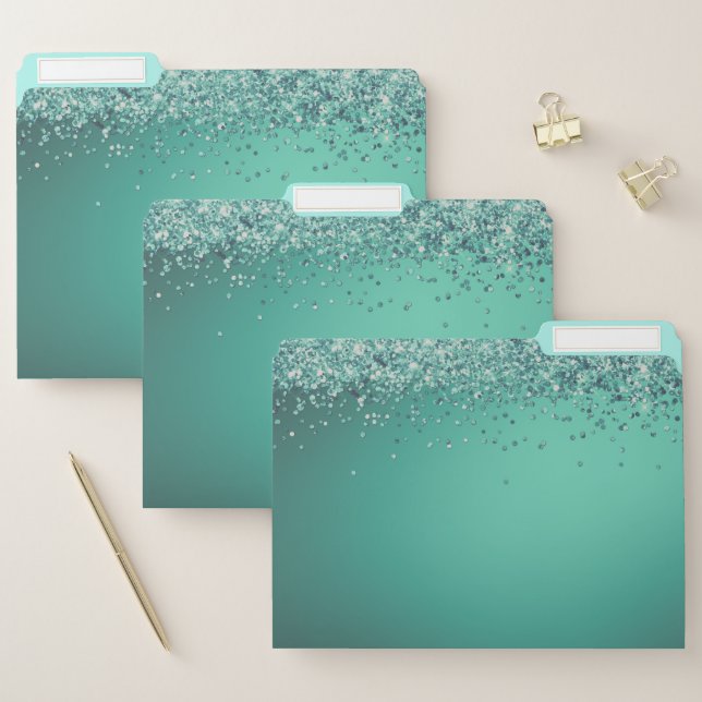 Chic Glittery Turquoise File Folder (Set)