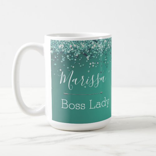 Chic Glittery Turquoise Personalized Boss Lady Coffee Mug
