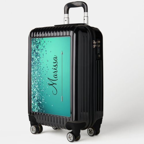 Chic Glittery Turquoise Personalized Luggage
