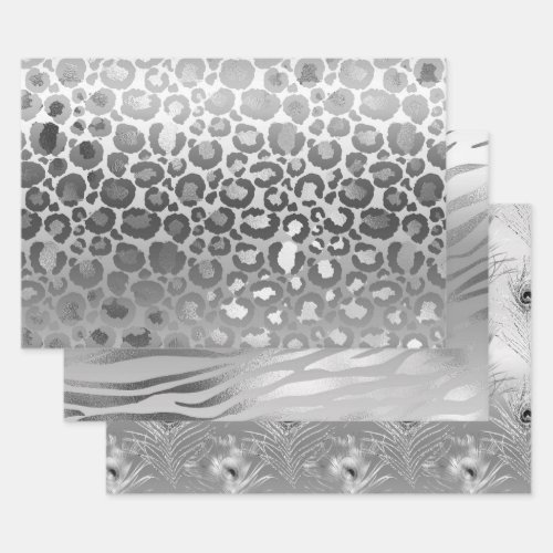 Chic Glitz Silver Glam Animal Prints Wrapping Paper Sheets