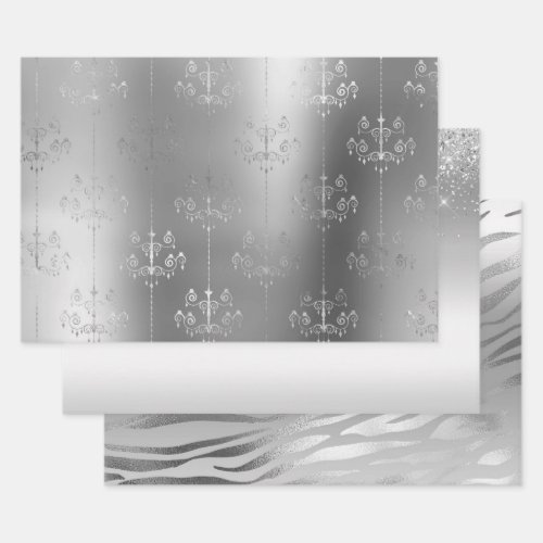 Chic Glitz Silver Glam Chandeliers  Wrapping Paper Sheets
