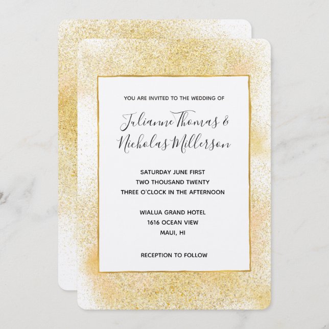 Chic Glitzy Gold Wedding Invites (Front/Back)