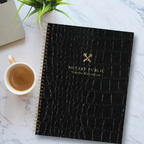 Chic Glossy Black Crocodile Gold Notary Public   Notebook