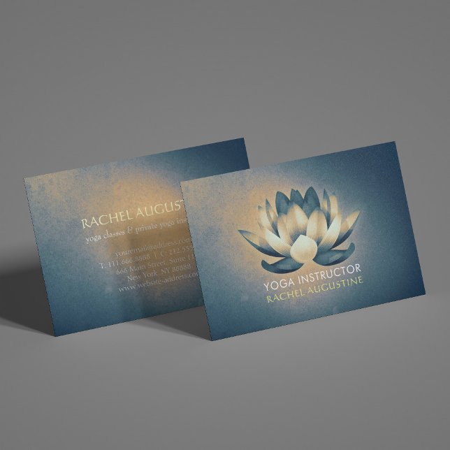 Chic Glowing Lotus & Blue Grunge Yoga Instructor Business Card (Creator Uploaded)
