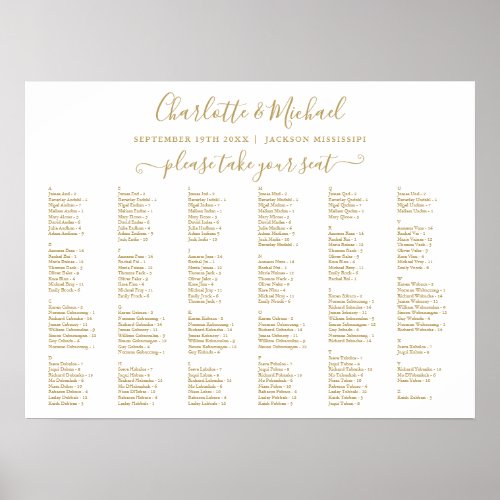 Chic Gold 200 Names Wedding Seating Chart