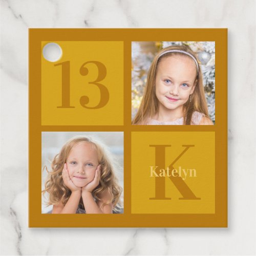 Chic Gold 2 Photo Collage Custom Birthday Party Favor Tags