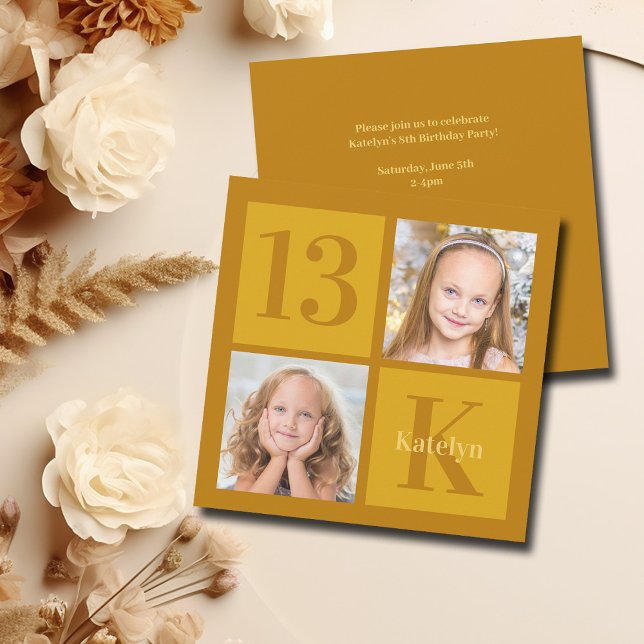Chic Gold 2 Photo Collage Custom Birthday Party Invitation (Creator Uploaded)