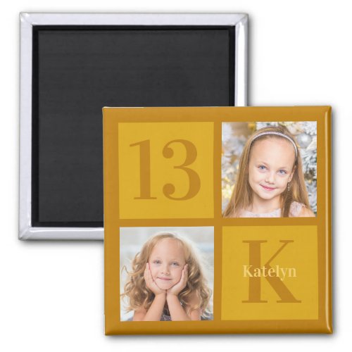 Chic Gold 2 Photo Collage Custom Birthday Party Magnet