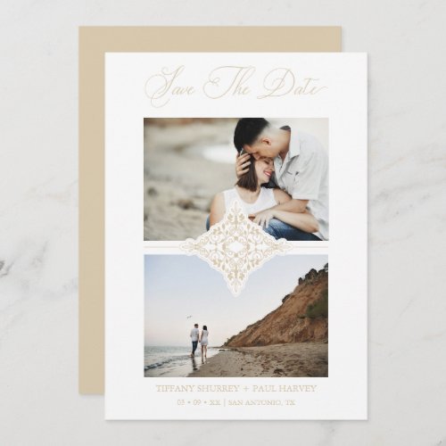 Chic Gold 2 Photos Ornament Sophisticated Wedding Save The Date