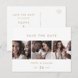 Chic Gold 3 Photo Template Save the Date