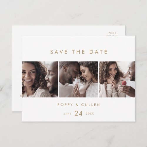 Chic Gold 3 Photo Template Save the Date