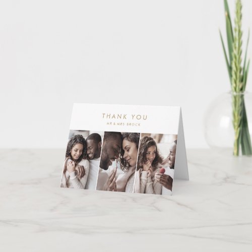 Chic Gold 3 Photo Template Thank You Card