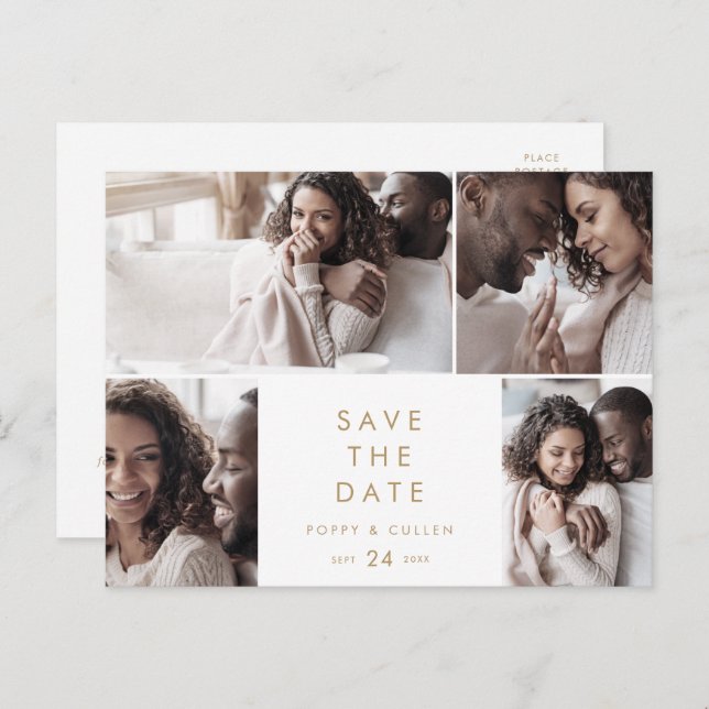 Chic Gold 4 Photo Template Save the Date (Front/Back)
