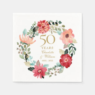 Chic Gold 50th Wedding Anniversary Floral Garland Napkins