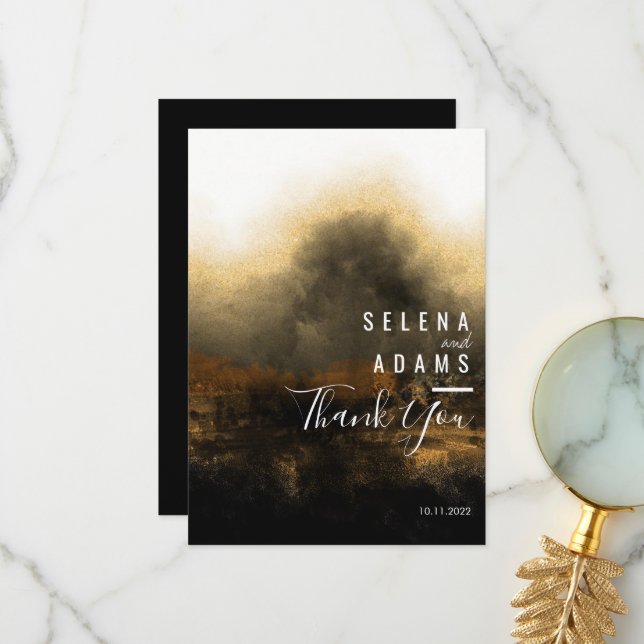 Chic Gold Abstract Typography Wedding Thank You Card (Front/Back In Situ)