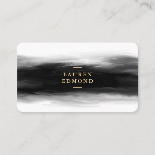 Chic Gold and Abstract Black Ink Brushstrokes Business Card