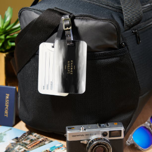 Chic Gold and Abstract Black Ink Brushstrokes Luggage Tag