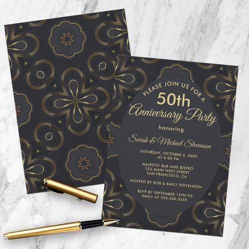 Chic Gold And Black 50th Wedding Anniversary Party Invitation