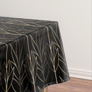 Chic Gold and Black Art Deco Leafy Pattern Classy Tablecloth