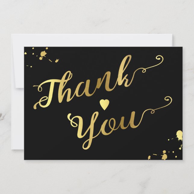 Chic Gold and Black Calligraphy Wedding Thank You Card (Front)