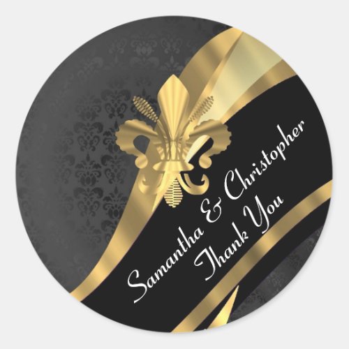 Chic gold and black damask wedding seal