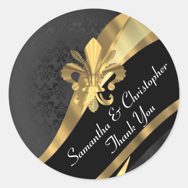 Chic gold and black damask wedding seal (Front)